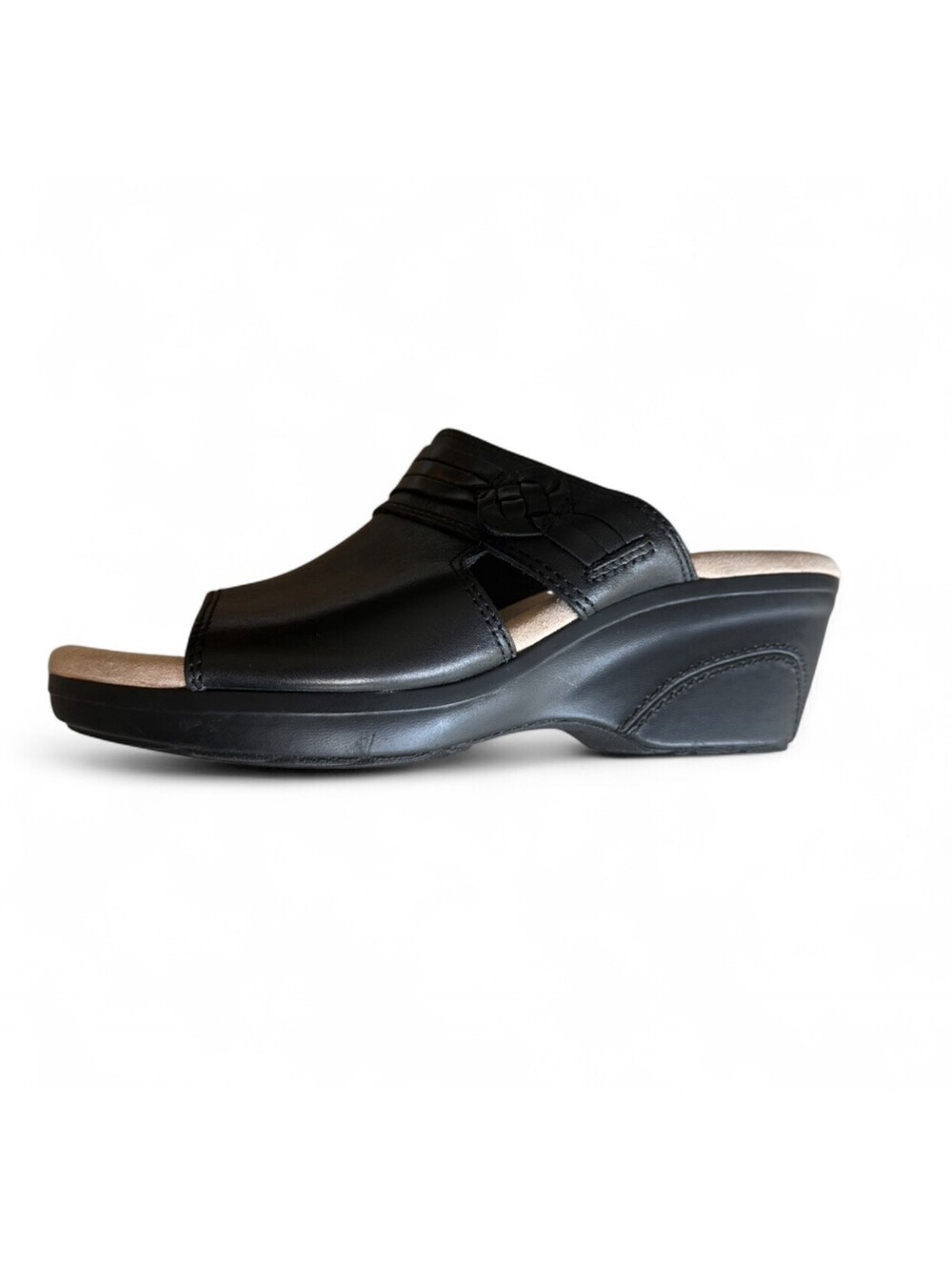 Clarks Collection Lynette Trudie Wedge Sandals Women’s 7 Black Leather